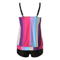 Лятна мода на склад Rainbow Print Разцепена градиент плюс размер Ruffle Swimsuit Bikini Голям плажен костюм Purple S