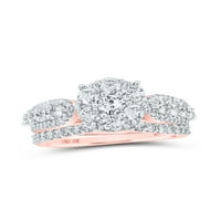 10kt розово злато кръг Diamond Halo Bridal Wedding Ring Band Set 1- cttw