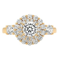 1. CT кръгло рязане Истински култивиран диамант VS1-VS I-J 14K Жълто злато хало обещание за сватба Декларация Дизайнерски пръстен W Кристални странични камъни Размер 8.5