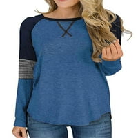 Тениска на жените ежедневни пачуърки, есенна зимна раирана дълга ръкав кръгла шия пуловер