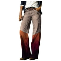 Aufmer Pants for Women Clearance с висока талия с широки панталони за крака Изключително дълги принтални джобни панталони Модни удобни отпечатани прави ежедневни панталони