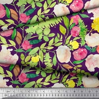 Soimoi Viscose Chiffon Fabric Flower & Leaves Watercolor Printed Craft Fabric край двора