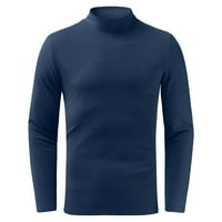 Ризи с дълги ръкави мъжки мъжки есен и зимна риза средна шия кръг врат твърд цвят подплатен горен дълъг ръкав отгоре дъно блуза монтирана риза мъже poylester тъмно син xxl