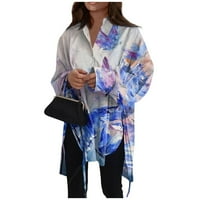 Strungten Fashion Casual Printed Lapleve Lapel Lap -Type Rish for Women Dressy Blouse за жени