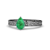 Emerald 7x Pear Scroll Solitaire годежен пръстен 0. Карат в 14K бяло злато.size 4.5