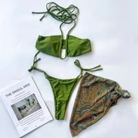 Odeerbi бански костюми за жени Ерогенни високи контраст на гърдата печат разцепен бикини комплекти бански костюми зелено