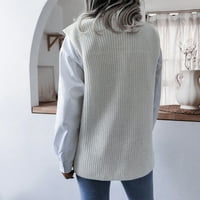 Пуловери с нисък профил за жени без ръкави без ръкави V-образни джъмпери Зимни есен плетен пуловер