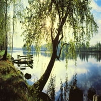 Дървета и пристанище от река Вуоки, Имтра, печат на плакат на Финландия от панорамни изображения