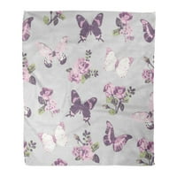Хвърлете одеяло топло уютно печат фланелен розов цвете роза пеперуда върху сива цветен модел удобен мек за диван и диван в леглото