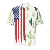Мъжки ризи мъже ежедневни модни отхвърлени якички Хавайски печат късо ръкав имат джобове жилетка от жилетки на жилетки блуза юли ризи за мъже на клирънс