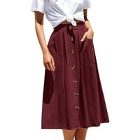 Пола за жени с дълъг бутон джобна пола твърд цвят висока талия мода ежедневна пола с размер на полата m