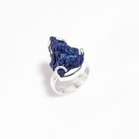 Бижута Естествен азурит суров пръстен с размер 7,5, ръчно изработен сребърен пръстен стерлинги, син азурит пръстен