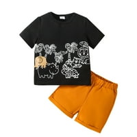 Деца момчета лято тениски с къс ръкав върхове анимационни печат черни топ оранжеви панталони костюм за ежедневен костюм летни дрехи