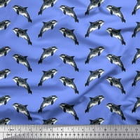 Soimoi Blue Cotton Voile Fabric Dolphin Ocean Print Fabric край двора