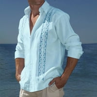 Мъжки облечени ризи с дълъг ръкав Мъжки отпечатана пачуърк риза с дълъг ръкав на ревера ежедневна ваканция плажна риза от кардиган блуза в продажба