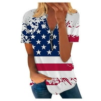 Тениска за женско кръгло деколте с къс ръкав ежедневна мода летни върхове блуза върхове жени върхове САЩ 4 юли