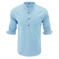 Мъжки ежедневни солидна тениска блуза джобни джобни щандове за якичка на яка тениска