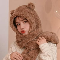 Жени зимни топли плюшени плътни цветове мечка дизайн на ухо шал шал шапка ухото ухото