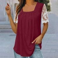 Ризи за жени модерни летни дантели с къса ръкав квадратна шия туника върхове флорални отпечатани удобни блузи върхове свободни годни