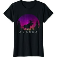 Alaska Moose Aurora Borealis Mens Classic Black T-Shirt Tee