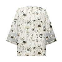 Блузи за жени ежедневни V мрежести панели блуза флорална щампа звънна лятна горна риза khaki s