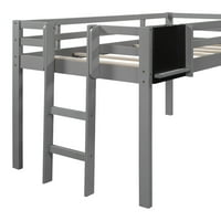 JS Twin Size Loft Bed Bed Bed с слайд, стълби и дъска, сиво