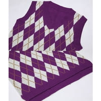 Gemijacka жени V Weck Knit пуловер жилетка Argyle Plaid Preppy Style Style Sleeveless Tank