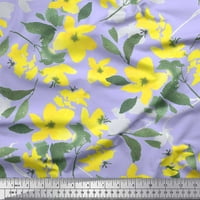 Соймои памучен камбричен плат листа и жълт цвете акварелен печат за шиене на двора