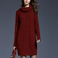 TDOQOT пуловерни рокли за жени - Turtleneck Loose плетен небрежни миди рокли с дълъг ръкав с дълги пуловери