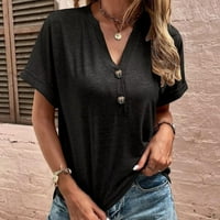 Женски къс ръкав v копче за шия Хенли върши ежедневна тениска с разхлабена туника блуза