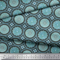 Soimoi Grey Rayon Fabric Blue Mandala Print Fabric от двор широк