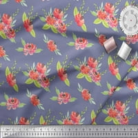 Soimoi Purple Georgette Viscose Leves Leaves & Peony Floral Printed Craft Fabric край двора