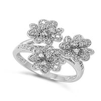 Три цветя кубичен циркония пръстен стерлинги сребро размер 5