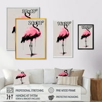 Art Designart акварелен силует на розово и черно фламинго i животни фламинго рамкирани платно с стена арт печат черно - в. Широко в