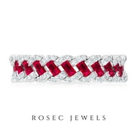 Подарък за годишнина - лаборатория създаде рубин половин вечност сплетен пръстен с moissanite за жени, стерлингово сребро, САЩ 11.00