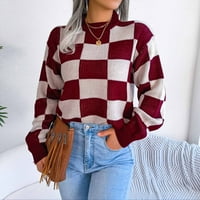 Viadha пуловери за жени модерни и зимни модни контраст Проверете върховете с пуловери с дълъг ръкав