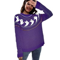 Пуловер за жени с дълъг ръкав Crewneck Флорален принт пуловер Стрийт -дрехи Пуловер Повторно пуловери за пуловери за есен и зимен новост пуловер лилав XL