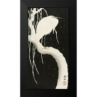 Косон, Охара Черна модерна рамка Музейно изкуство печат, озаглавена - чапла в сняг