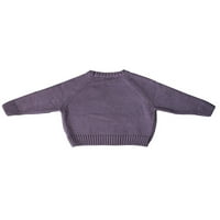 Glookwis момче солидни цветови върхове сладък пуловер ежедневно разхлабени плетени пуловери Карикатури за печат обикновен суичър лилаво лилаво