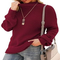 Капрези дами джъмпер върхове с висока шия плетен пуловери пуловер с дълъг ръкав свободен пуловер пуловер твърд цвят вино червено l