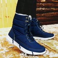 Дамски зимни топли снежни ботуши водоустойчиви и неплъзгащи се дантелени памучни обувки снежни ботуши, синьо