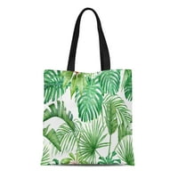 Платно тотална чанта зелени листа тропически листа monstera strelitzia palms акварелен фронд трайна многократна чанта за пазаруване на рамо раменна чанта
