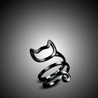 mnjin сладък котка сребърен пръстен жени момиче увиване пръстен регулируем бижута подарък черно черно