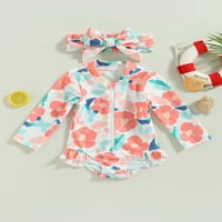 Kelajuan Toddler Girls Summer Romper Swickwear Floral Floral Bothing Suit с лента за глава