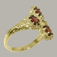 Британски направени 10k жълто злато естествен диамант и гранат жени обещават пръстен - Опции за размер - размер 6