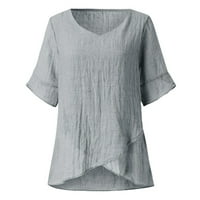 Kakina S плюс размер най-горният клирънс жени Lotu Sleeve V-образен солиден нередовен блуза тениска тениска