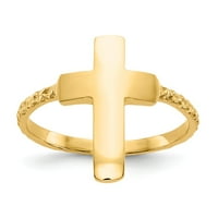 14k Жълто златен пръстен тематичен полиран текстуриран кръст