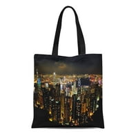 Платна чанта с чанта в Хонконг Skyline Peak Night Lights DigitalBcon изображения за многократна чанта за чанта за раменни хранителни стоки
