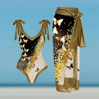 Tking модни дамски бански костюми, отпечатани v Вратни каишки за безобразие плажни дрехи Монокини бикини бански костюм за бански костюм за жени злато 2xl