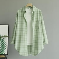 Wefuesd тениски за жени женски карирани ризи с дълъг ръкав върхове с джобове Слънцезащитна тениска върхове дамски модна зелена s